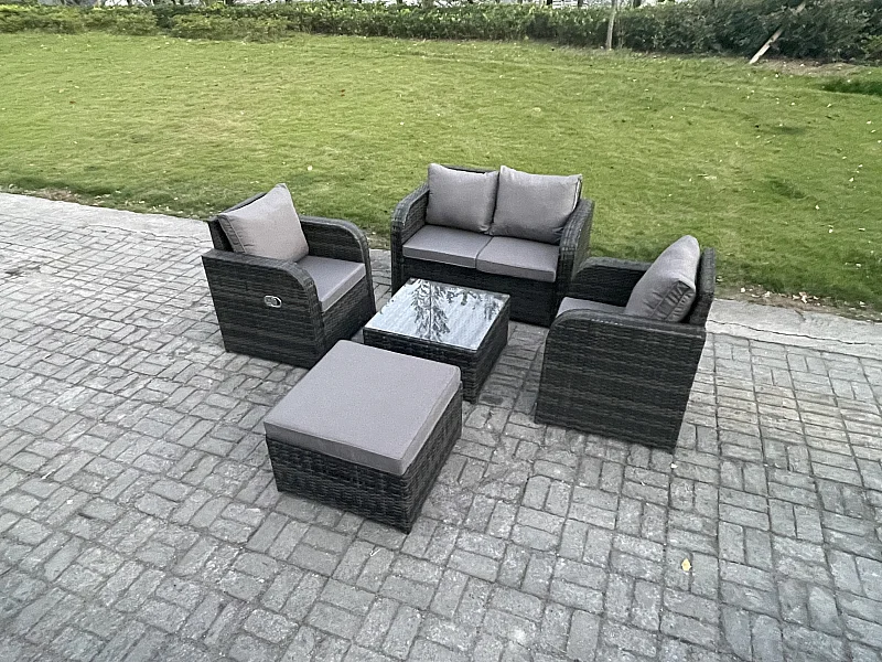 Polyrattan Gartenmöbel 5er-Set Terrasse Sitzgruppe Dunkelgrau