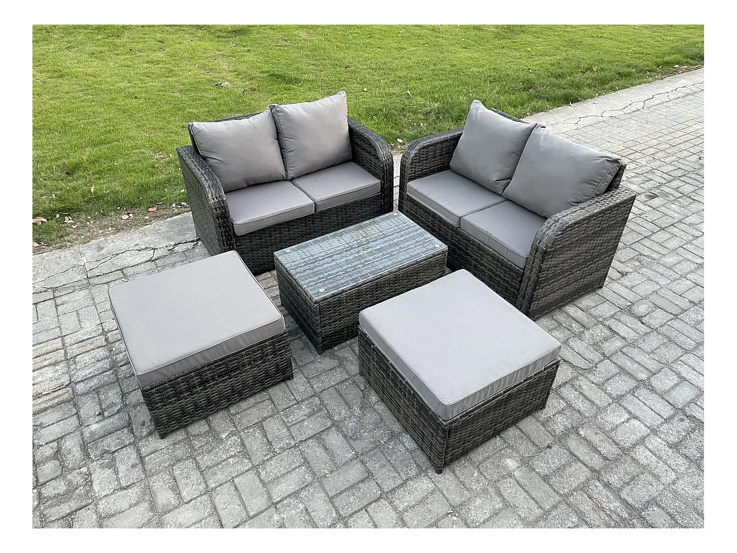 6-Sitzer Rattan Gartenmöbel Set mit Sofa Dunkelgrau