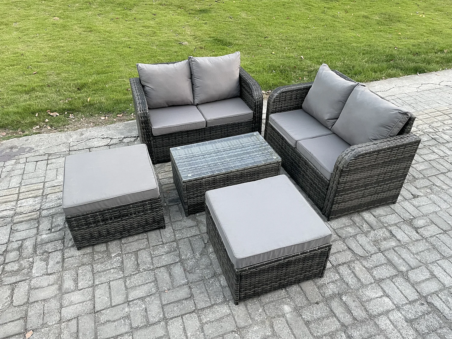 6-Sitzer Rattan Gartenmöbel Set mit Sofa Dunkelgrau
