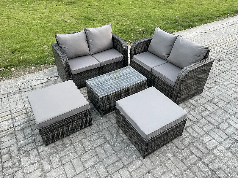 6-Sitzer Rattan Gartenmöbel Set mit Sofa Dunkelgrau