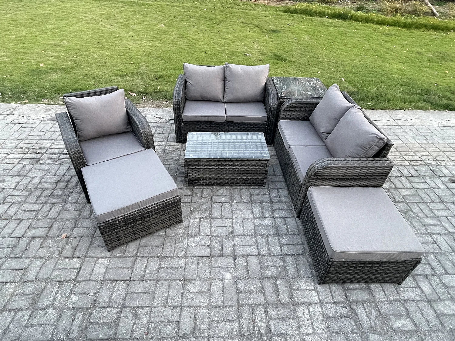 Polyrattan Gartenmöbel 7er-Set Terrasse Sitzgruppe Dunkelgrau