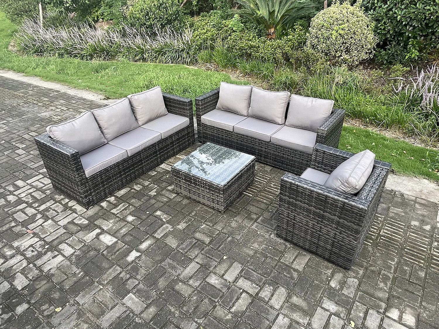 Polyrattan Gartenmöbelset im Freien mit Couchtisch Dunkelgrau 7-Sitzer