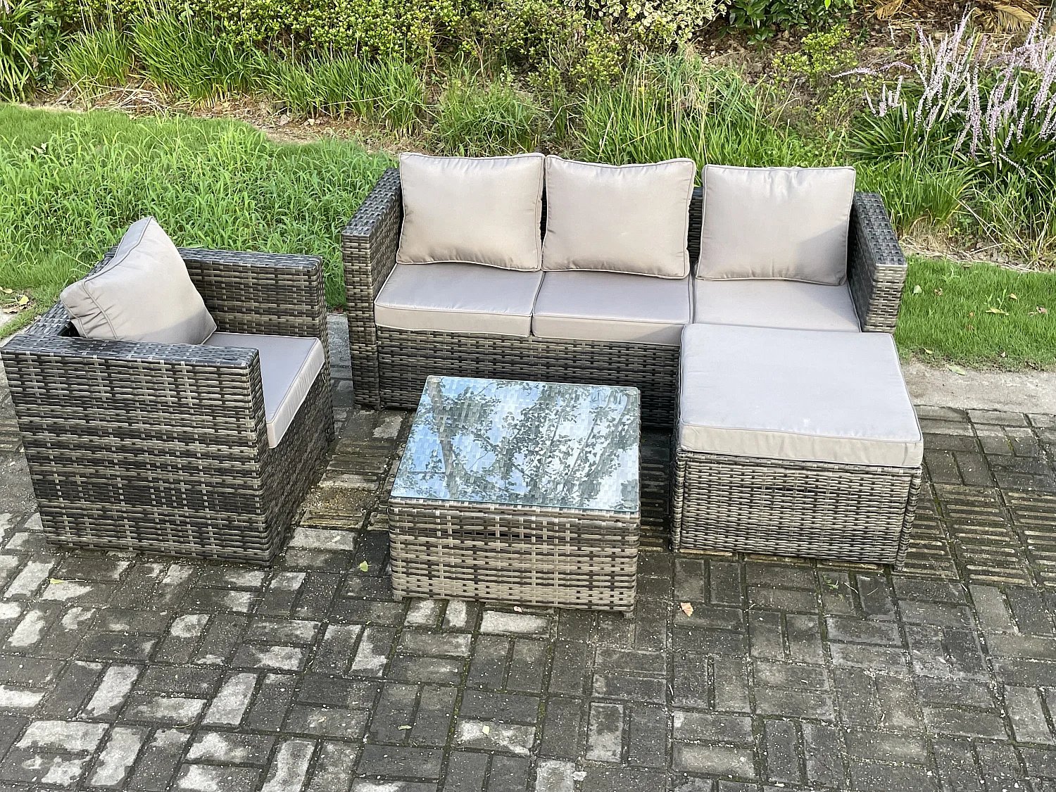 5-Sitzer Polyrattan Gartenmöbelset mit Beistelltisch Dunkelgrau