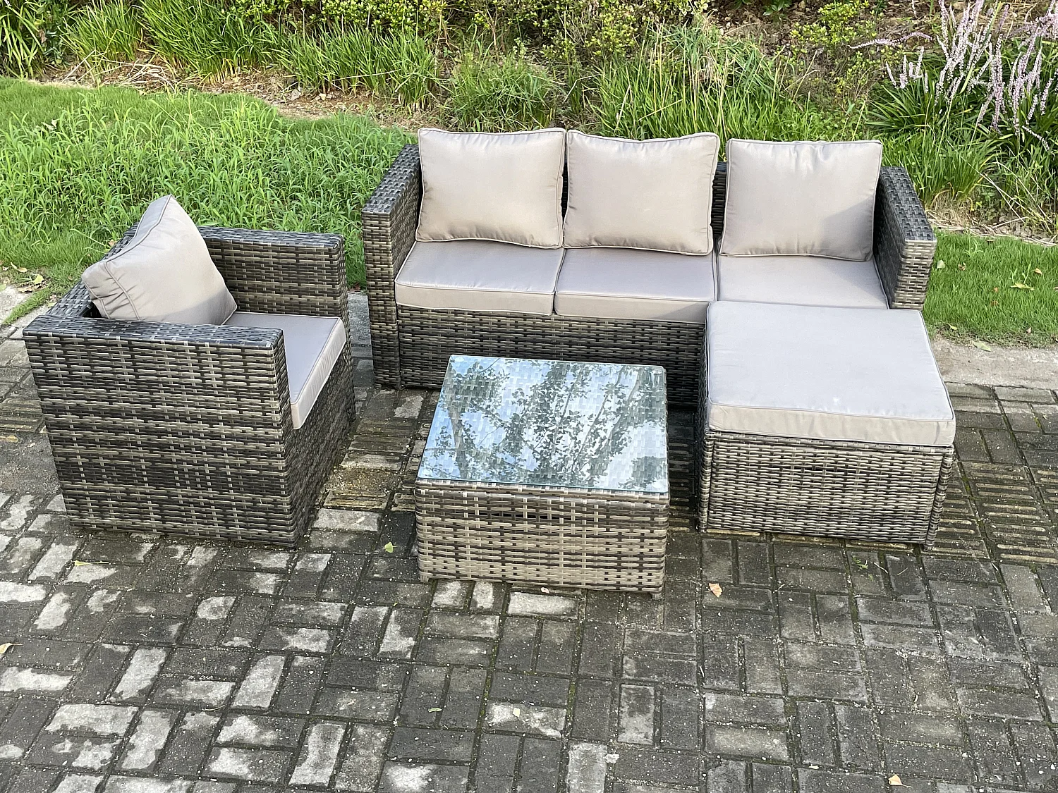 5-Sitzer Polyrattan Gartenmöbelset mit Beistelltisch Dunkelgrau