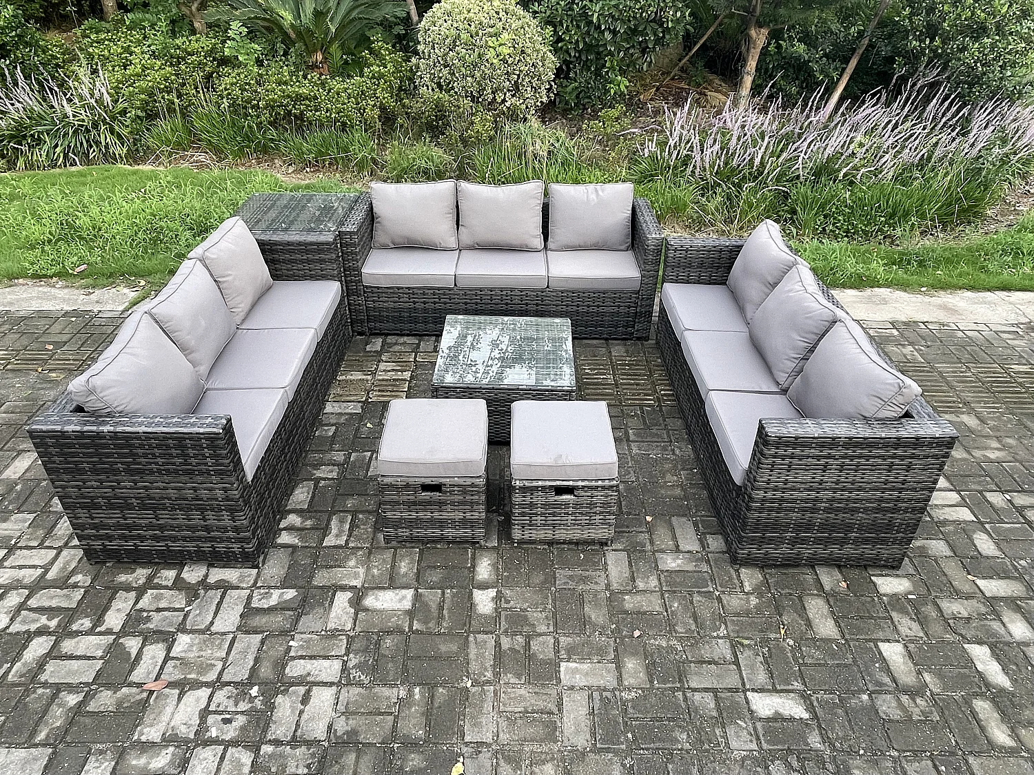 Polyrattan Gartenmöbelset mit Beistelltisch Dunkelgrau 11-Sitzer