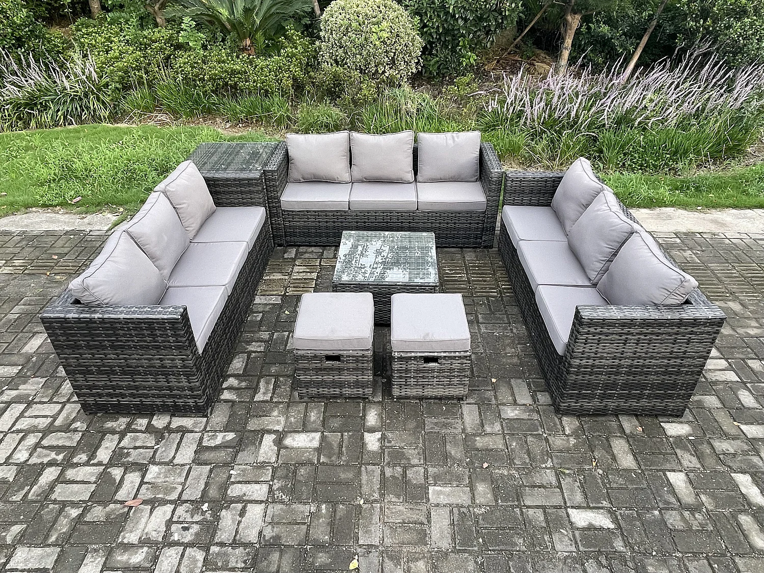 Polyrattan Gartenmöbelset mit Beistelltisch Dunkelgrau 11-Sitzer