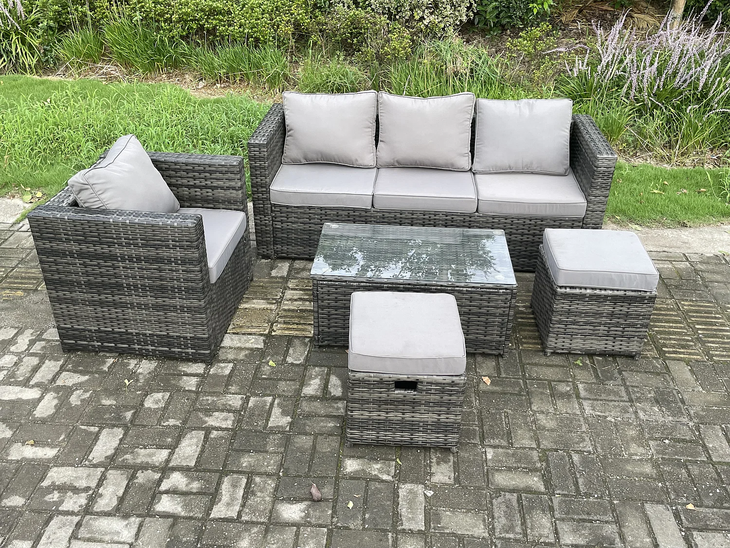 Gartenmöbel im Freien mit Couchtisch Polyrattan 5-Sitzer Dunkelgrau