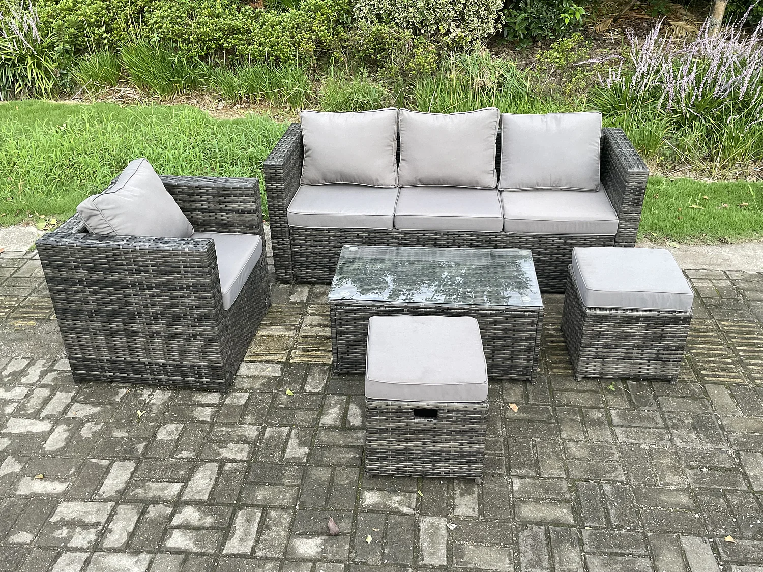 Gartenmöbel im Freien mit Couchtisch Polyrattan 5-Sitzer Dunkelgrau