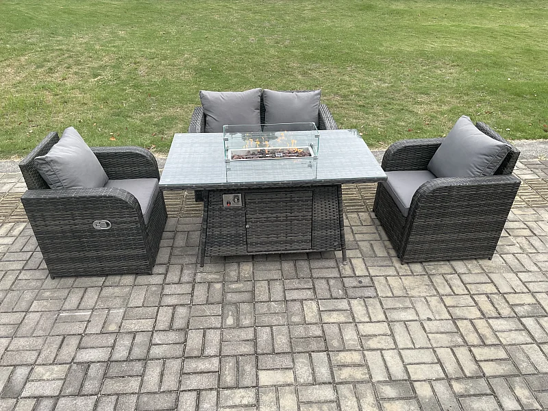 Gartenmöbel im Freien mit Hocker Polyrattan Dunkelgrau 4-Sitzer