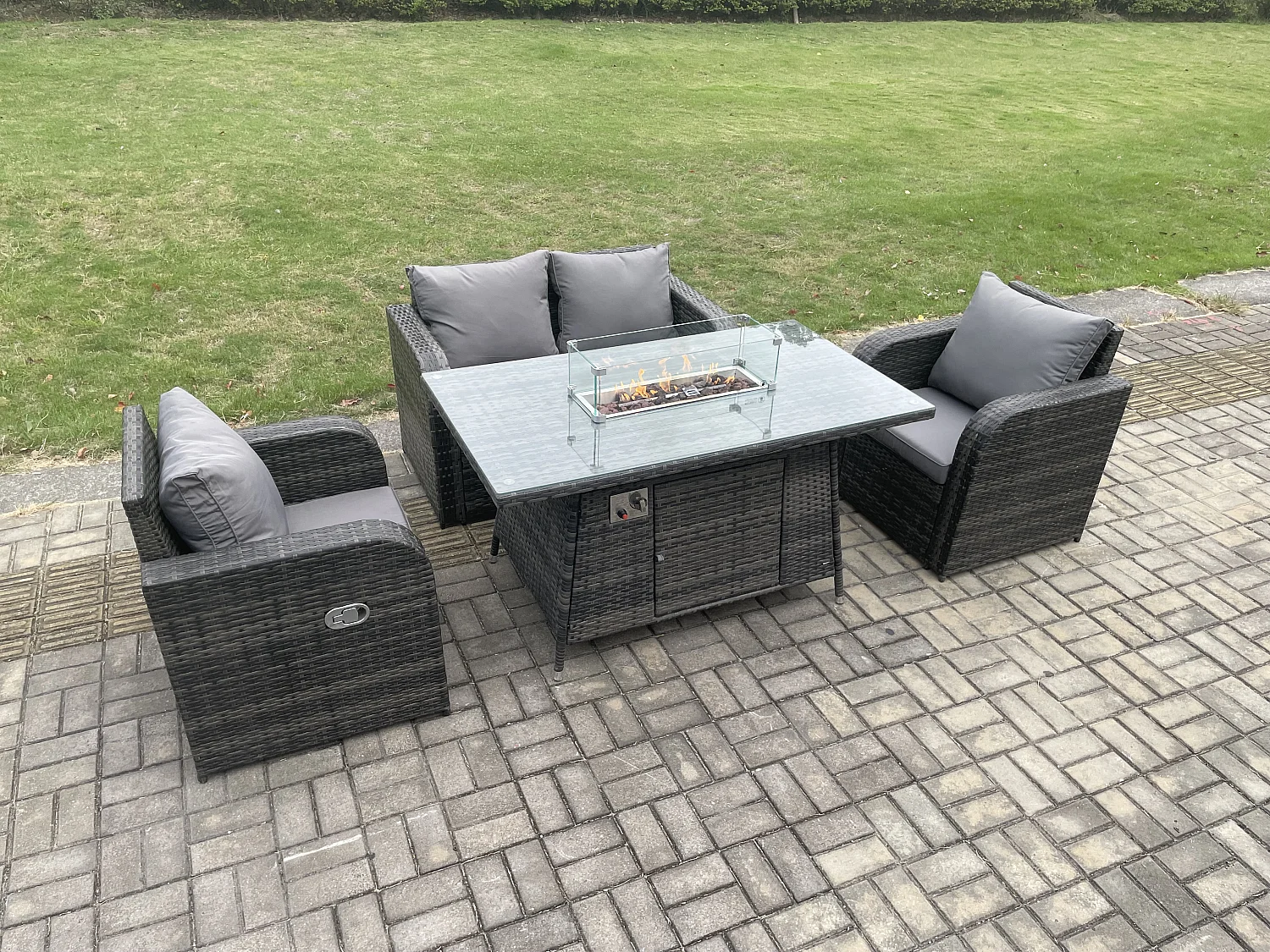 Gartenmöbel im Freien mit Hocker Polyrattan Dunkelgrau 4-Sitzer