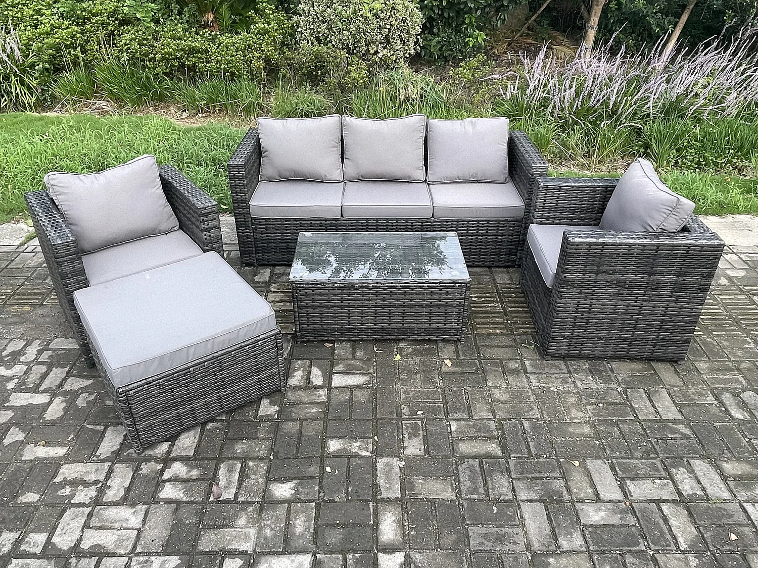 Gartenmöbel im Freien mit Couchtisch Polyrattan 6-Sitzer Dunkelgrau