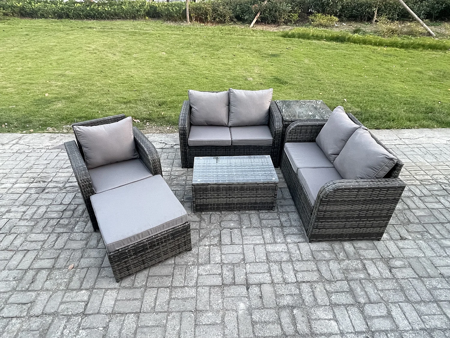Gartenmöbel 6er-Set Sitzgruppe Terrasse Polyrattan Dunkelgrau
