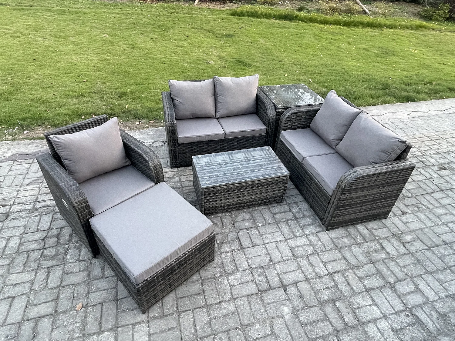 Gartenmöbel 6er-Set Sitzgruppe Terrasse Polyrattan Dunkelgrau