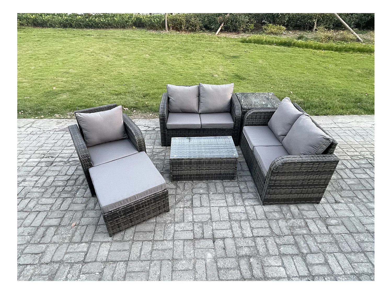 Gartenmöbel 6er-Set Sitzgruppe Terrasse Polyrattan Dunkelgrau