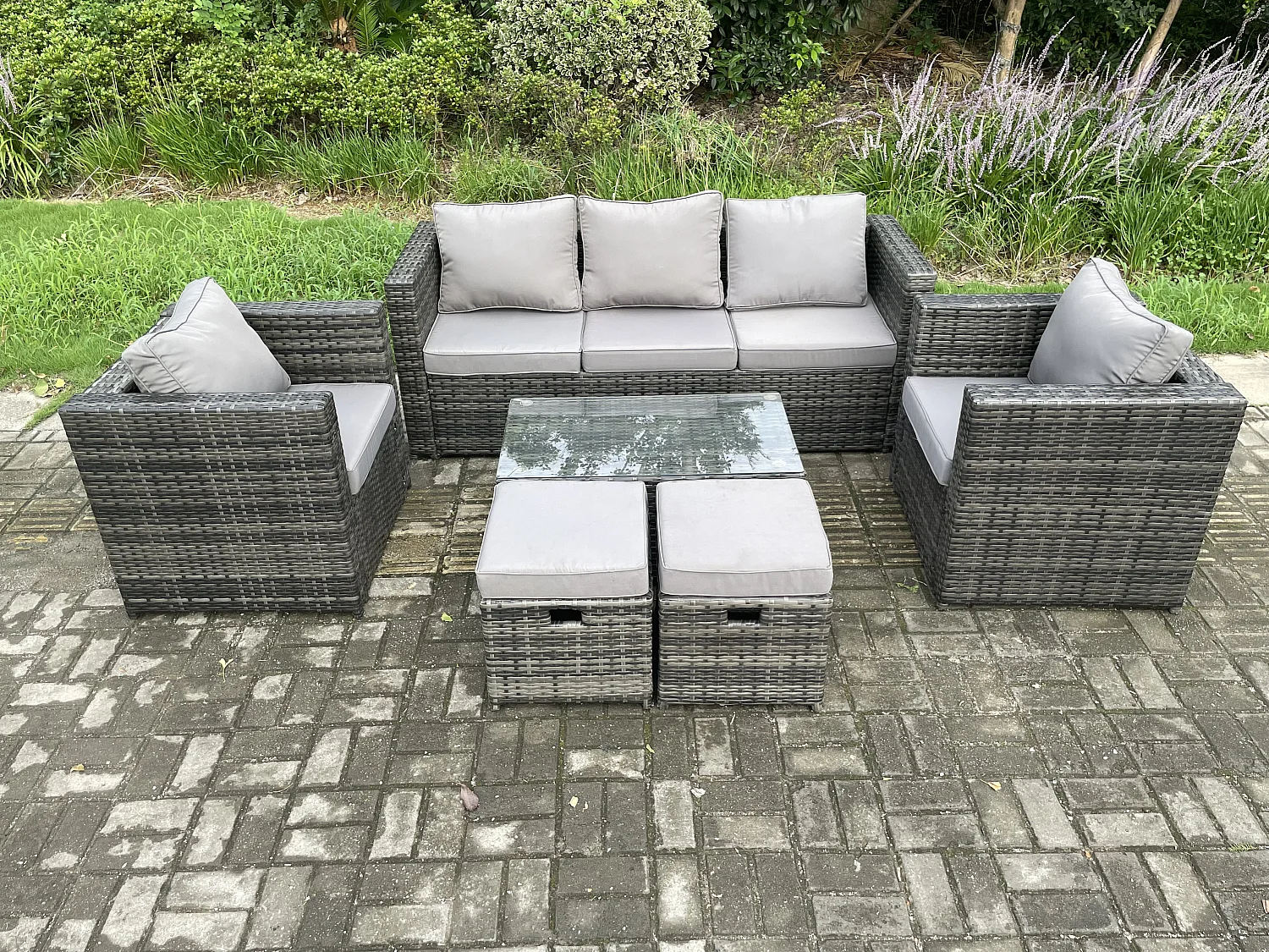 Gartenmöbel im Freien mit Couchtisch Polyrattan 7-Sitzer