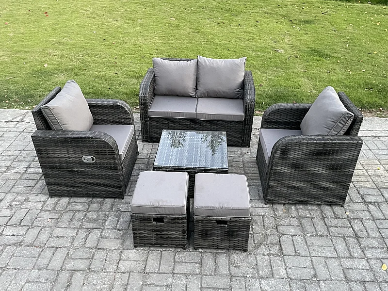 6-Sitzer Gartenmöbel Set Sitzgruppe Terrasse Polyrattan Dunkelgrau