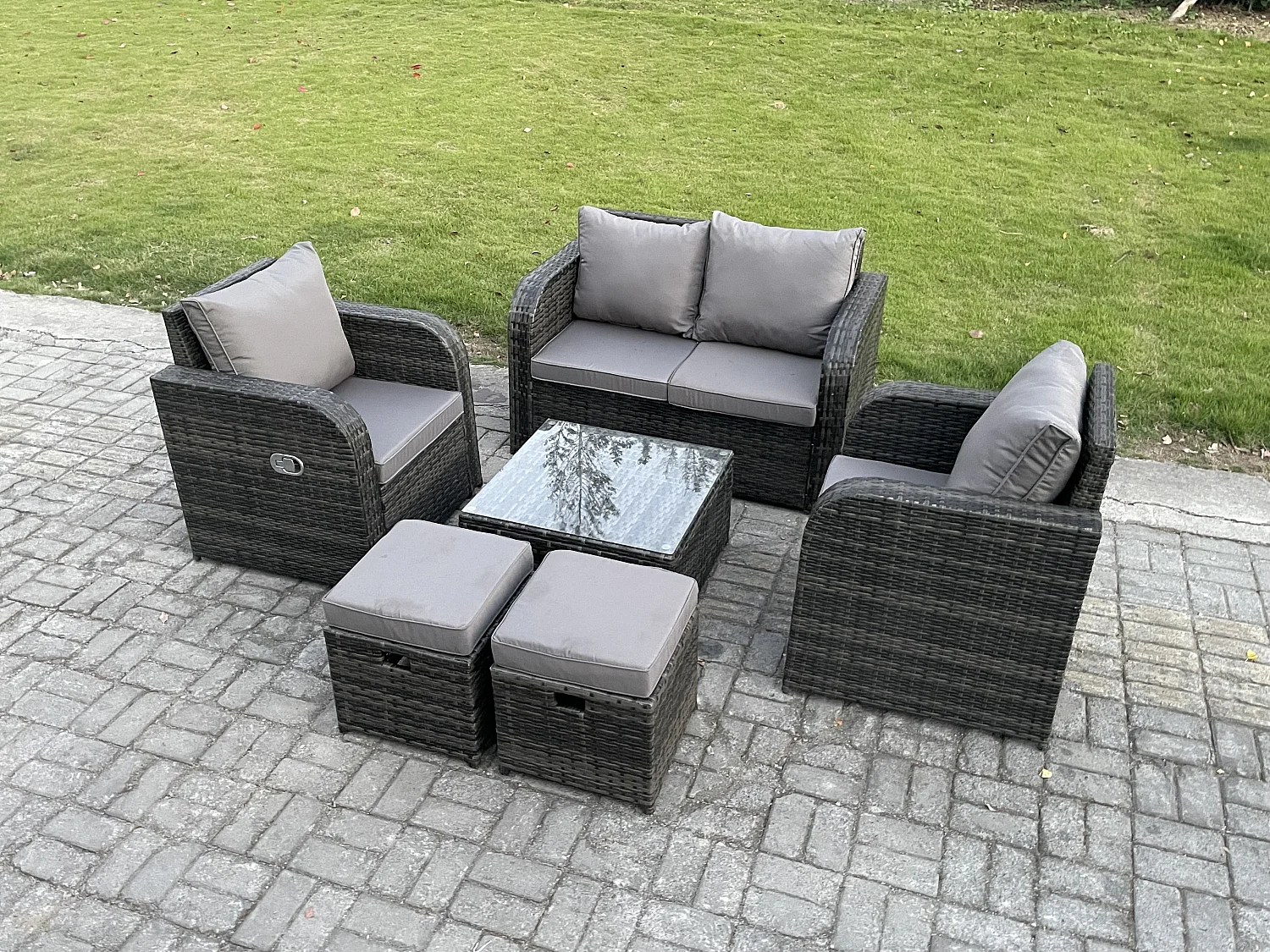 6-Sitzer Gartenmöbel Set Sitzgruppe Terrasse Polyrattan Dunkelgrau