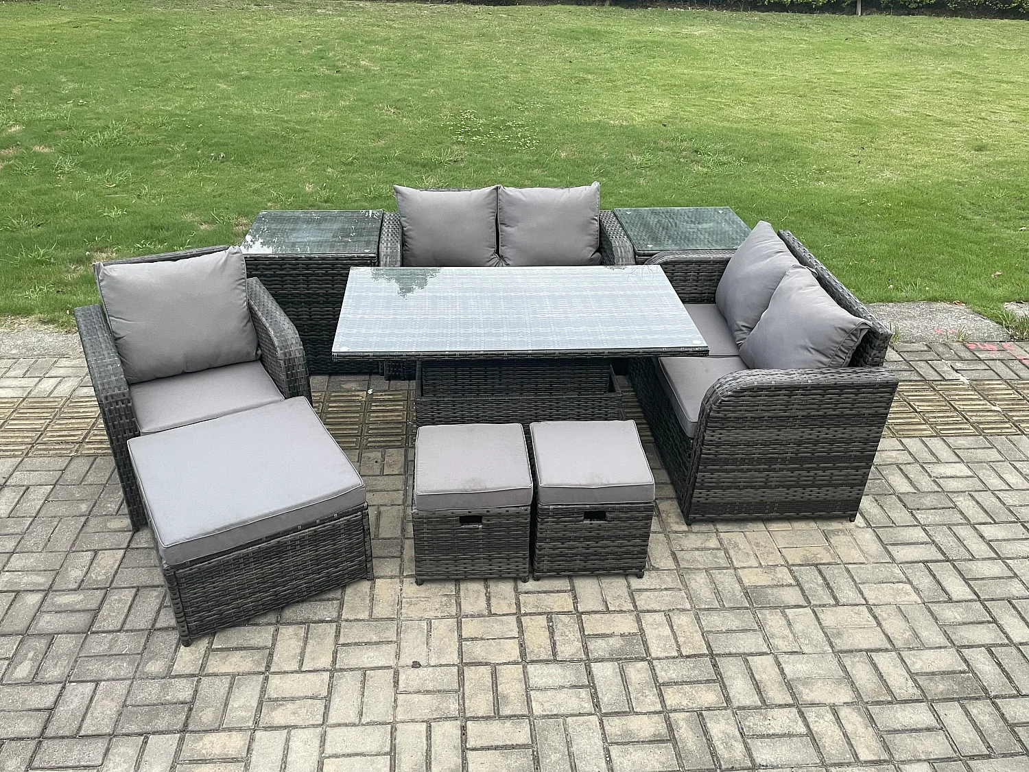Polyrattan Gartenmöbel Set mit Esstisch 8-Sitzer Dunkelgrau