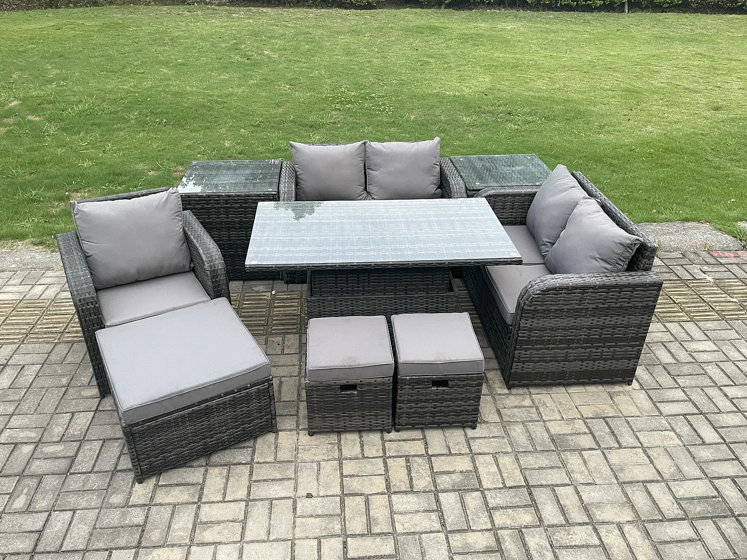 Polyrattan Gartenmöbel Set mit Esstisch 8-Sitzer Dunkelgrau