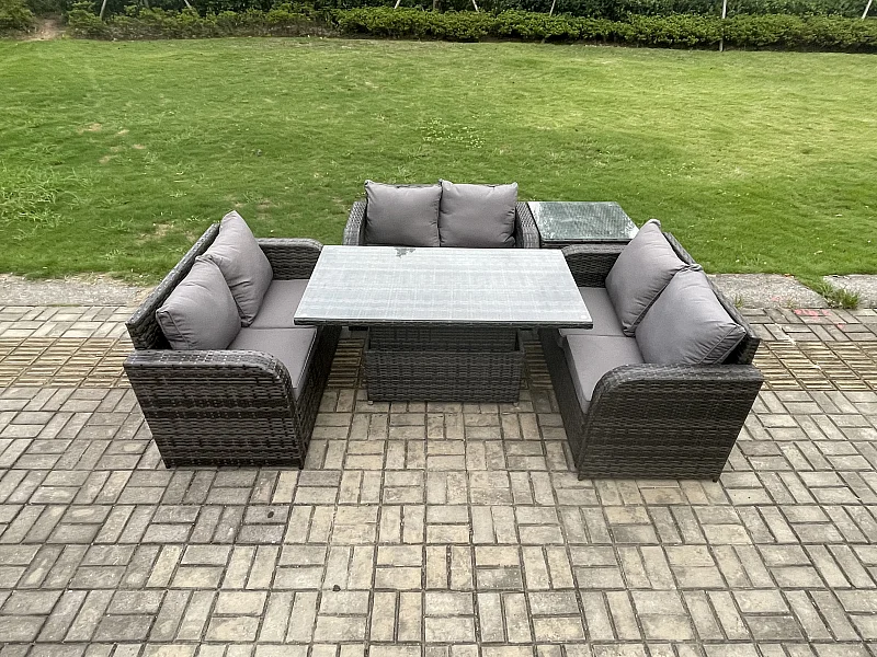 6-Sitzer Polyrattan Gartenmöbel Set mit Beistelltisch