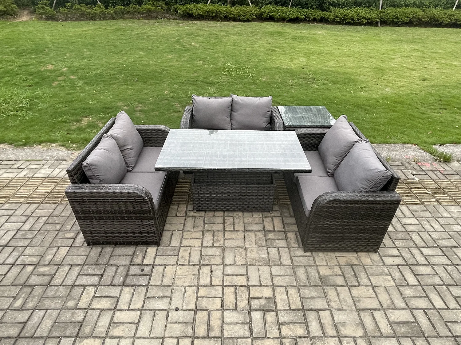 6-Sitzer Polyrattan Gartenmöbel Set mit Beistelltisch
