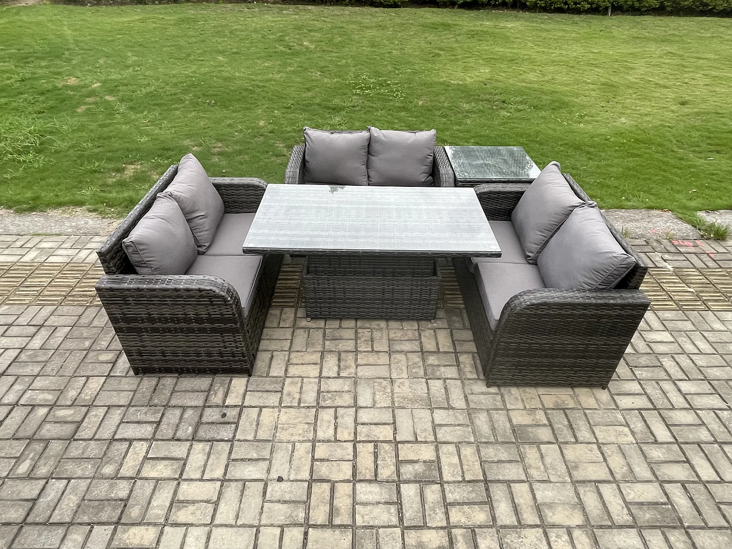6-Sitzer Polyrattan Gartenmöbel Set mit Beistelltisch