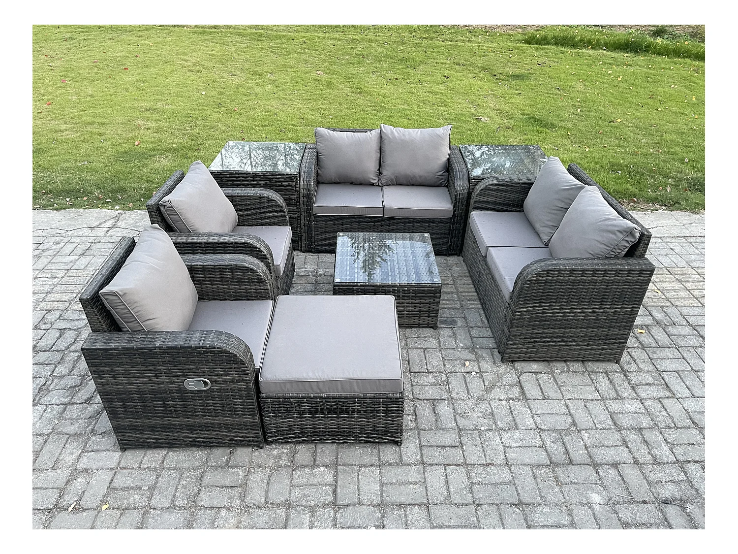Möbe Gartenmöbel set 7-Sitzer für den Balkon Terrasse lounge set Dunkelgrau
