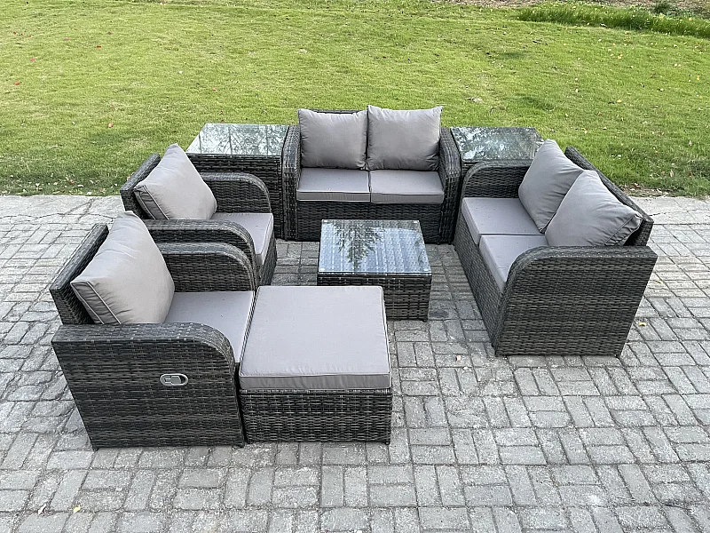 Möbe Gartenmöbel set 7-Sitzer für den Balkon Terrasse lounge set Dunkelgrau