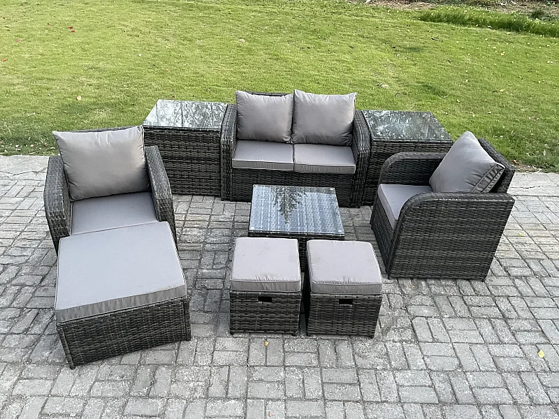 Polyrattan Gartenmöbel Set Sitzgruppe Terrasse Dunkelgrau 7-Sitzer