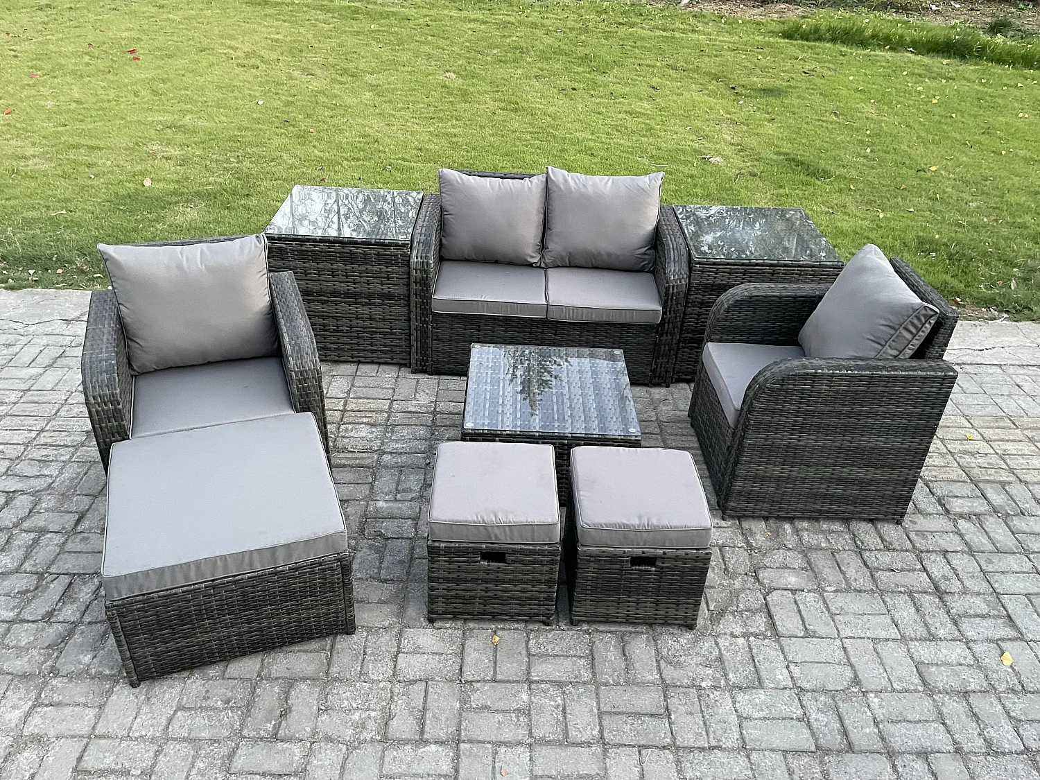Polyrattan Gartenmöbel Set Sitzgruppe Terrasse Dunkelgrau 7-Sitzer