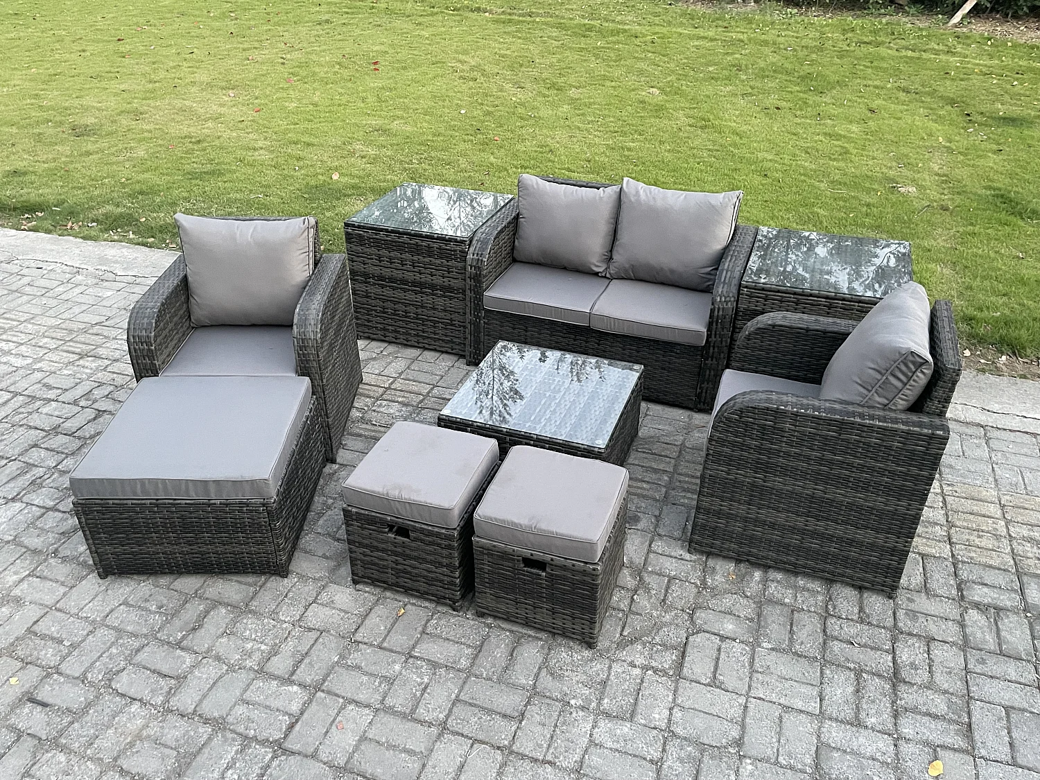 Polyrattan Gartenmöbel Set Sitzgruppe Terrasse Dunkelgrau 7-Sitzer