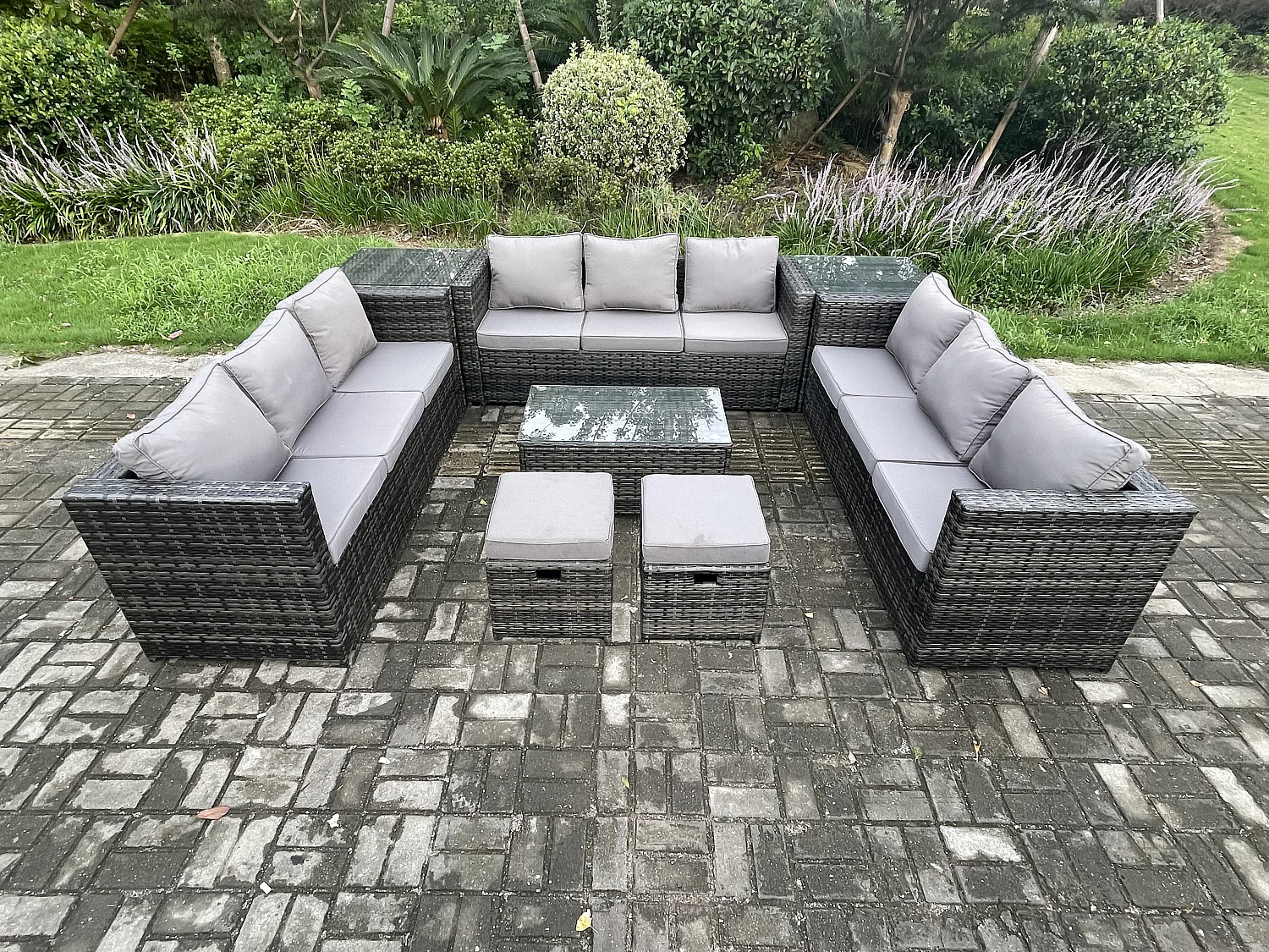 Gartenset im Freien mit Couchtisch Sofa Polyrattan Dunkelgrau 11-Sitzer