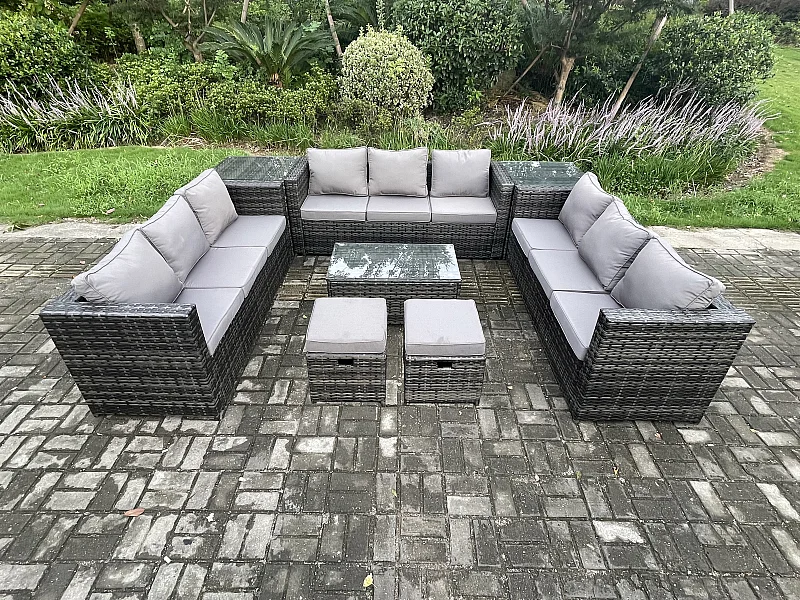 Gartenset im Freien mit Couchtisch Sofa Polyrattan Dunkelgrau 11-Sitzer