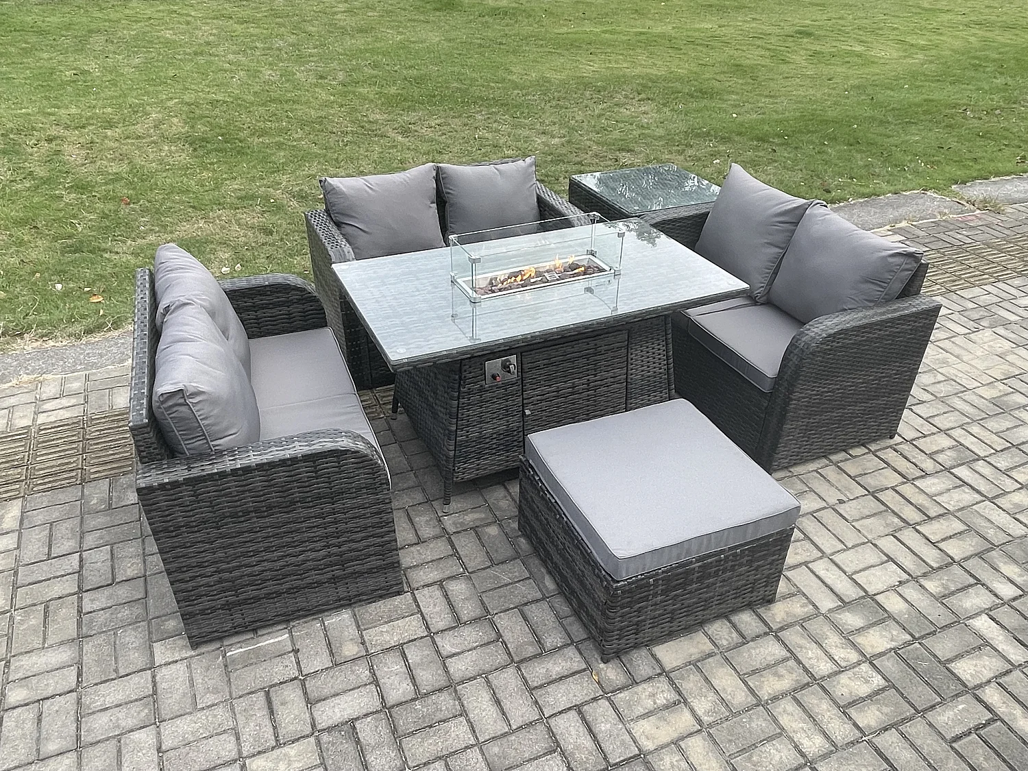 Gartenmöbel im Freien Polyrattan Dunkelgrau 7-Sitzer