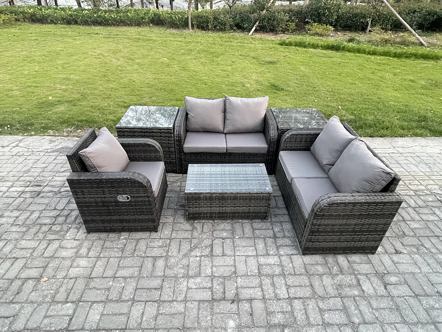 Polyrattan Gartenmöbel 6er-Set Sitzgruppe Terrasse Dunkelgrau