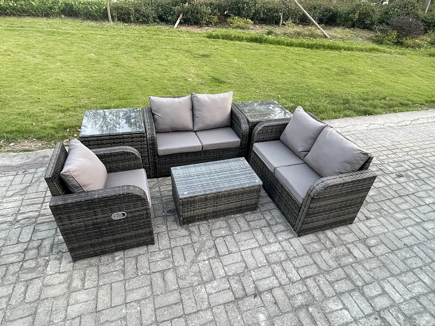 Polyrattan Gartenmöbel 6er-Set Sitzgruppe Terrasse Dunkelgrau