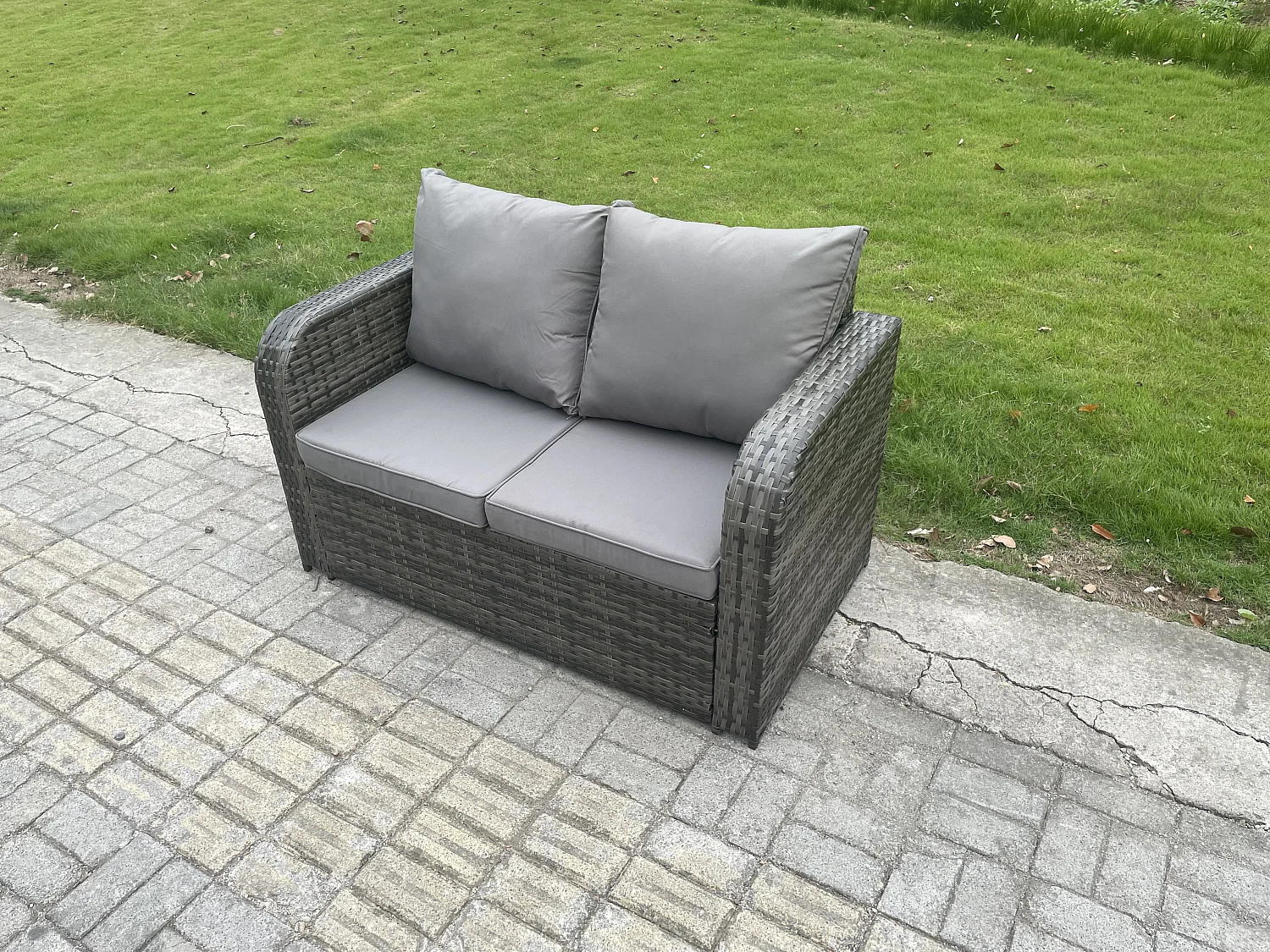 Fimous 4 Seater Outdoor Lounge Sofa Set Rattan Garden Furniture Set with Rectangular Coffee Table Dark Grey Mixed