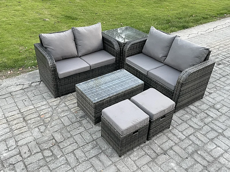 Rattan Gartenmöbel Set mit Sofa Dunkelgrau 6-Sitzer
