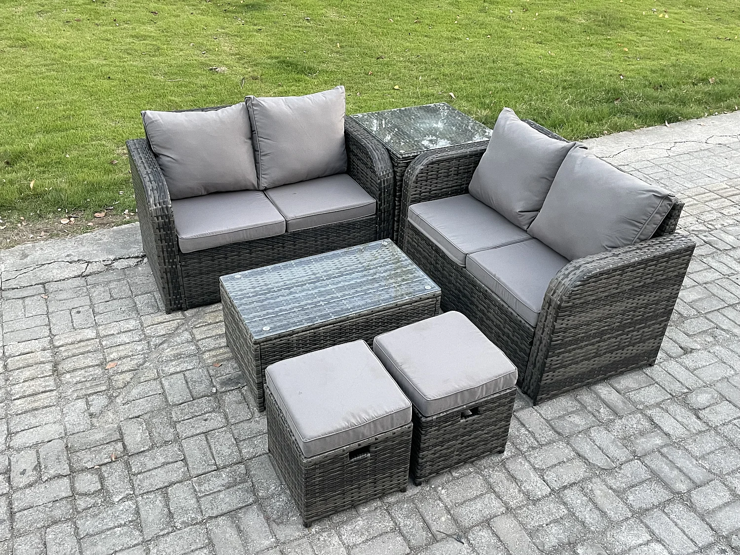 Rattan Gartenmöbel Set mit Sofa Dunkelgrau 6-Sitzer
