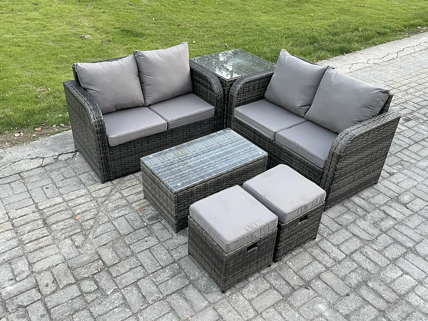 Rattan Gartenmöbel Set mit Sofa Dunkelgrau 6-Sitzer