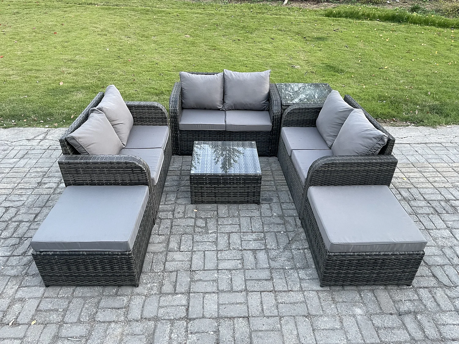 Möbe Gartenmöbel set für den Terrasse Balkon 8-Sitzer Dunkelgrau