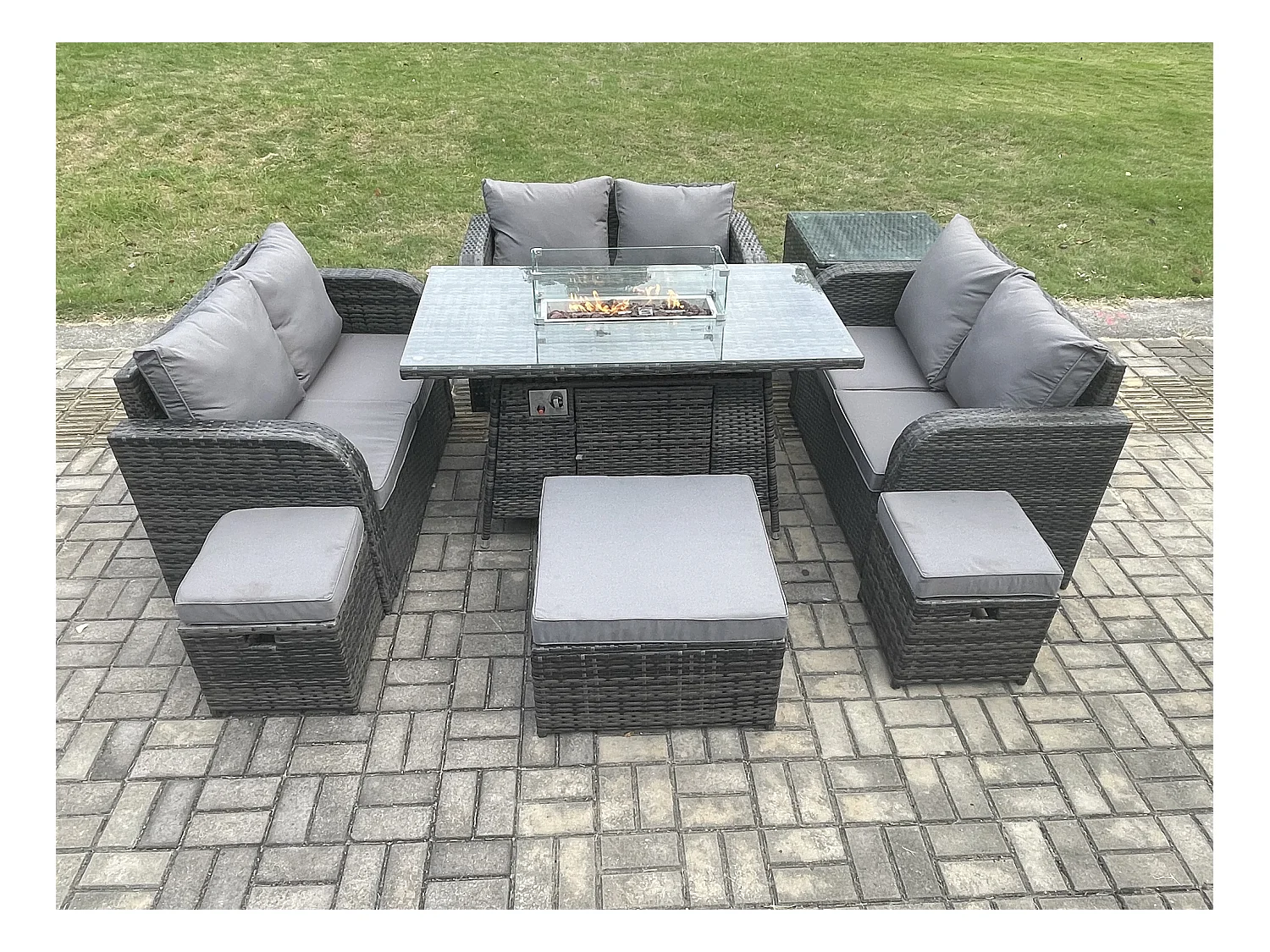 9-Sitzer Gartenmöbel im Freien Polyrattan Dunkelgrau