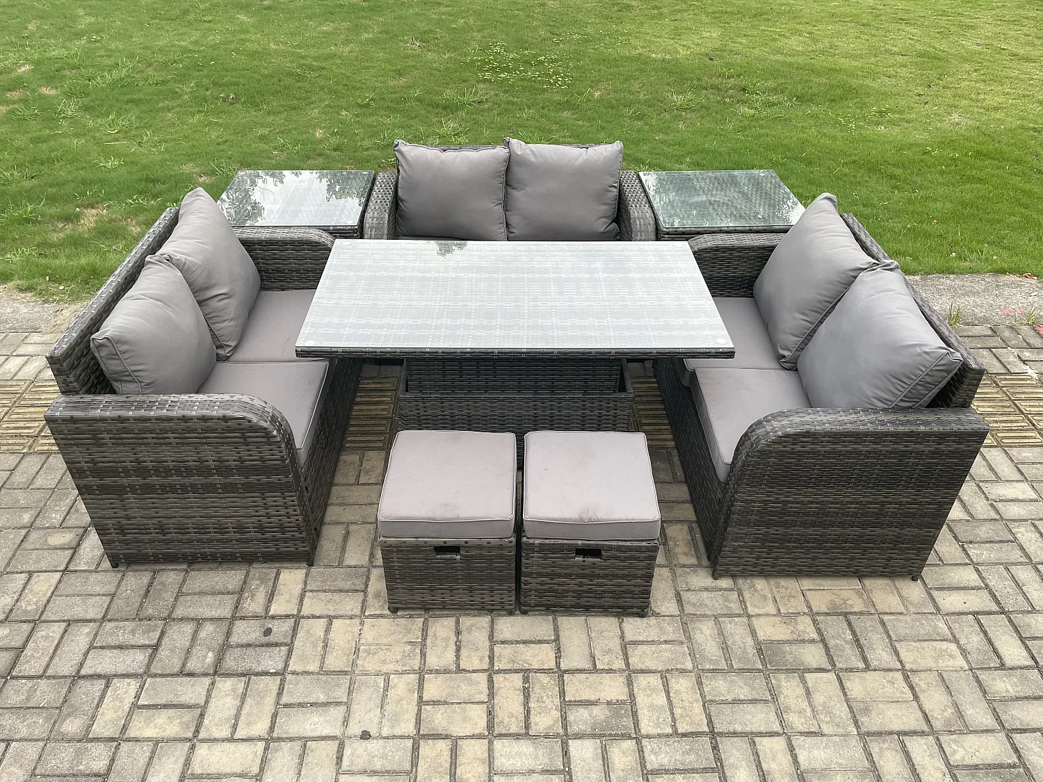 Polyrattan Gartenmöbel Set mit Esstisch Hocker Sofa 8-Sitzer