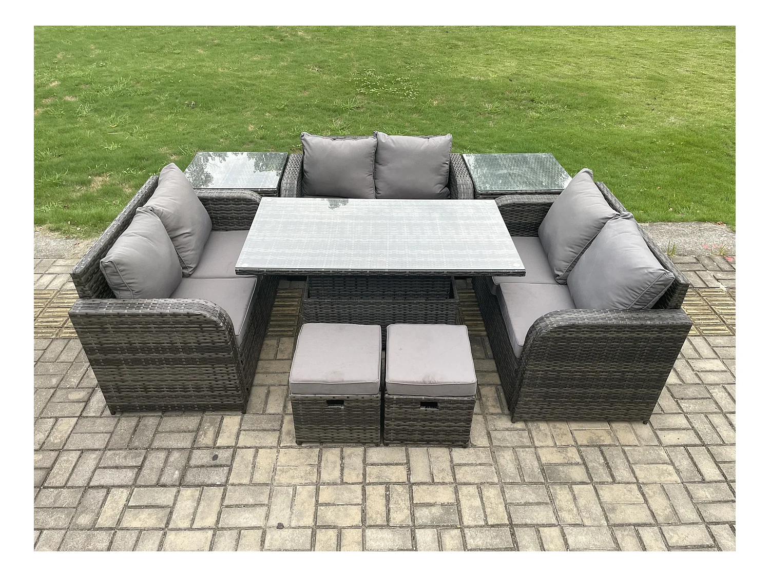 Polyrattan Gartenmöbel Set mit Esstisch Hocker Sofa 8-Sitzer