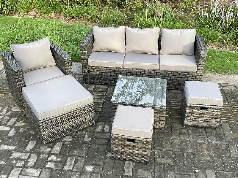 7-Sitzer Gartenset im Freien mit Couchtisch Polyrattan Dunkelgrau
