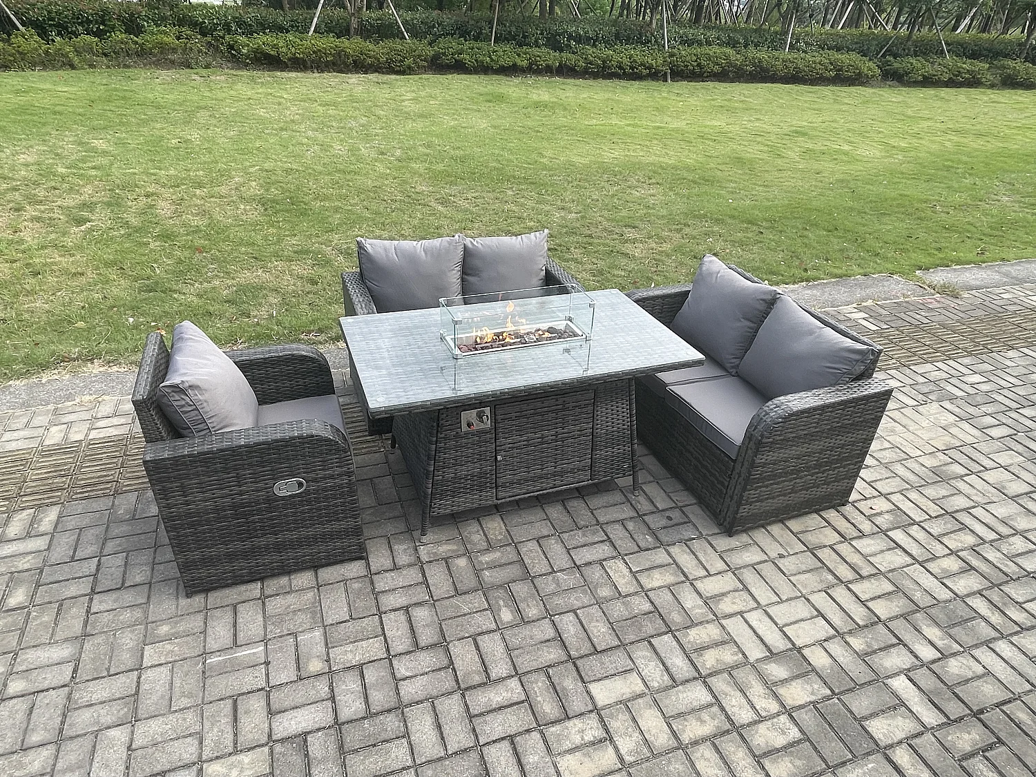 Gartensofa Set mit Gas Feuerstelle Dunkelgrau 5-Sitzer