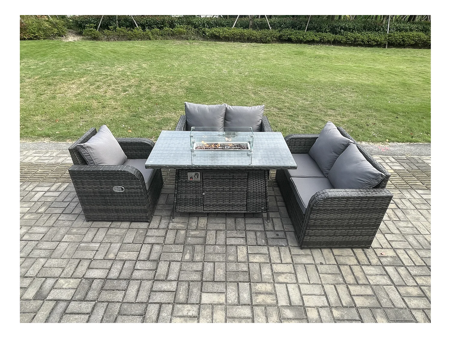 Gartensofa Set mit Gas Feuerstelle Dunkelgrau 5-Sitzer