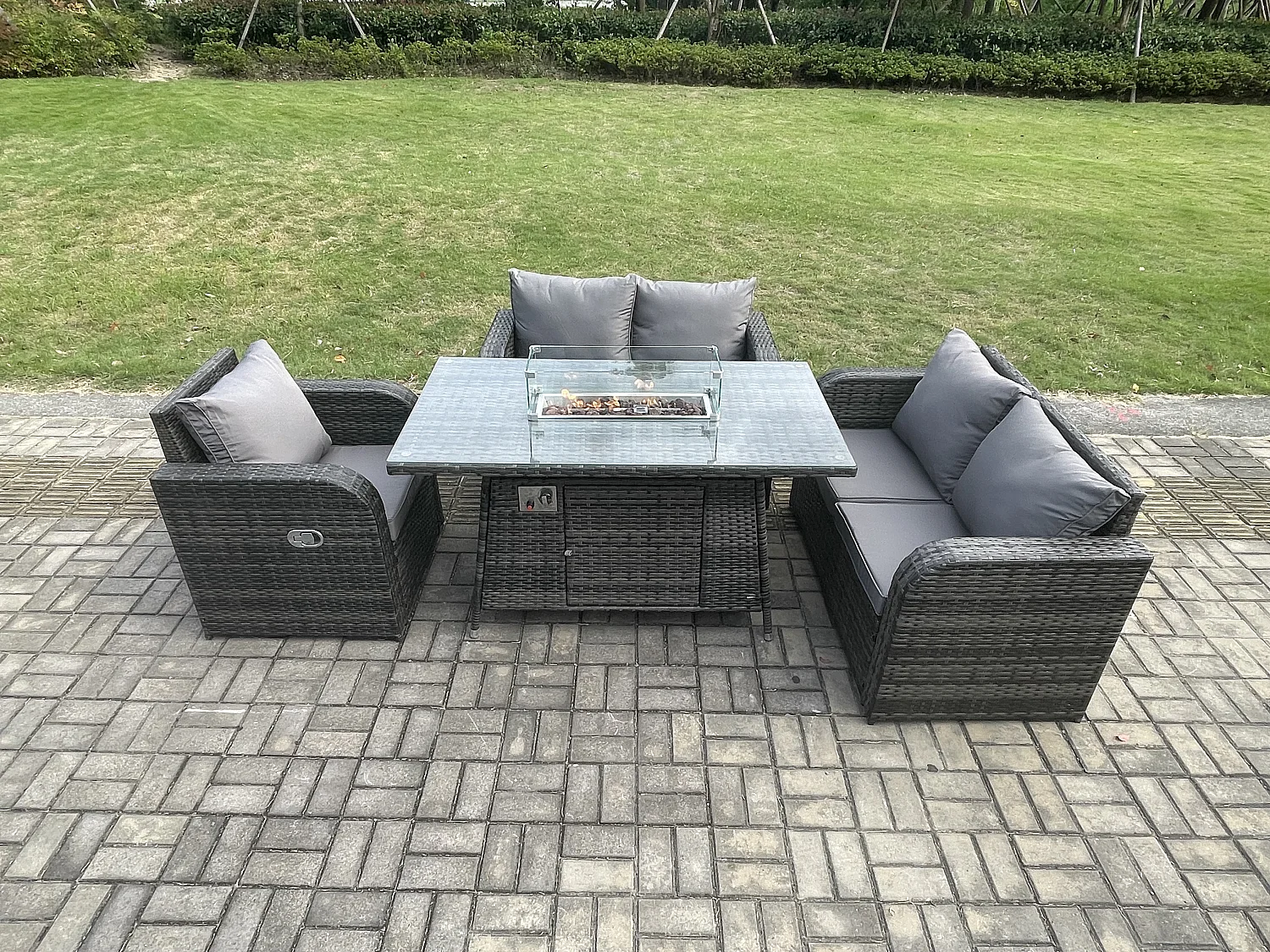 Gartensofa Set mit Gas Feuerstelle Dunkelgrau 5-Sitzer
