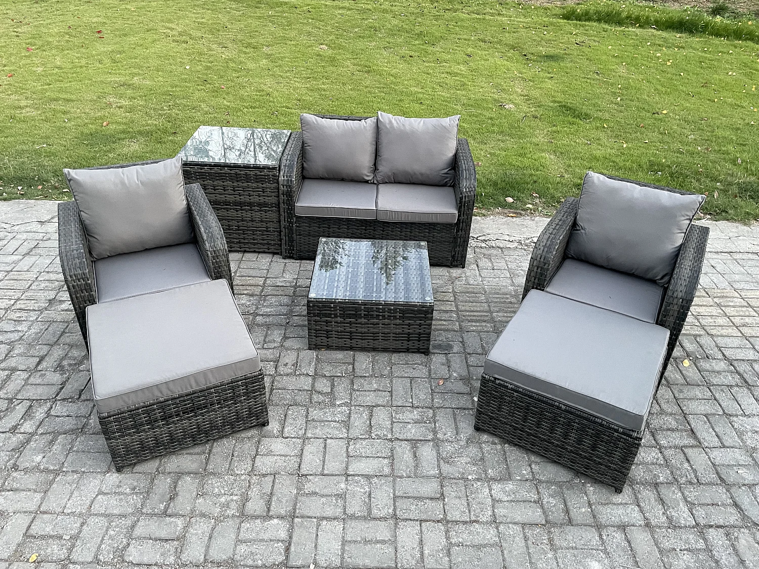 6-Sitzer Polyrattan Gartenmöbel Set Sitzgruppe Terrasse Dunkelgrau