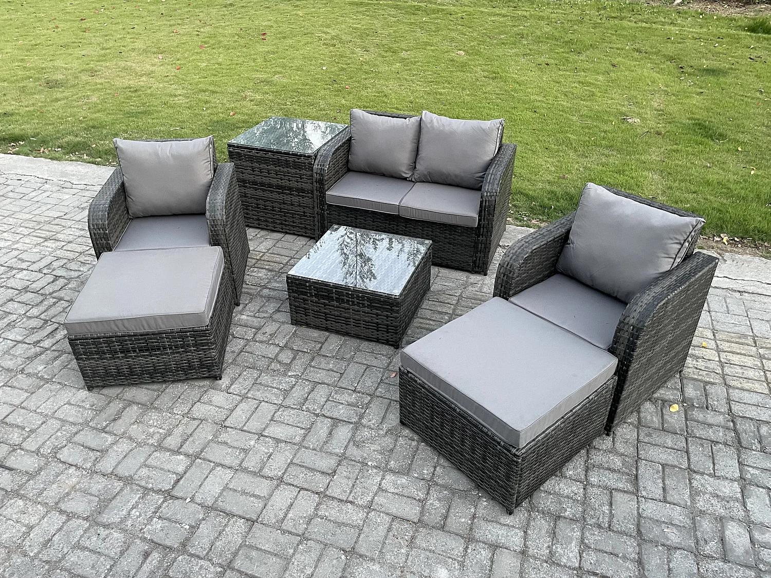 6-Sitzer Polyrattan Gartenmöbel Set Sitzgruppe Terrasse Dunkelgrau